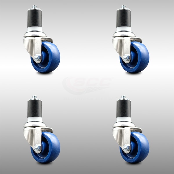 3.5 Inch 316SS Solid Polyurethane Swivel 1-3/4 Inch Expanding Stem Caster Set